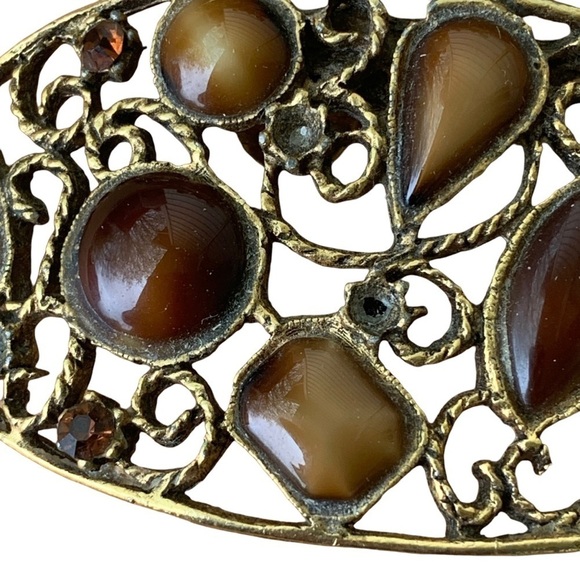 Vintage Signed Musi Shoe Clips Brown Rhinestones Goldtone Mid Century Glam - Picture 3 of 5